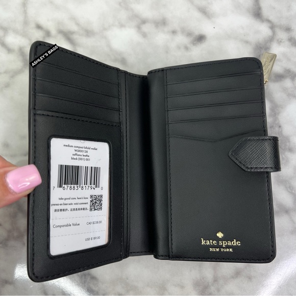 Kate Spade Staci Medium Compact Bifold Wallet In Black - Picture 4 of 6